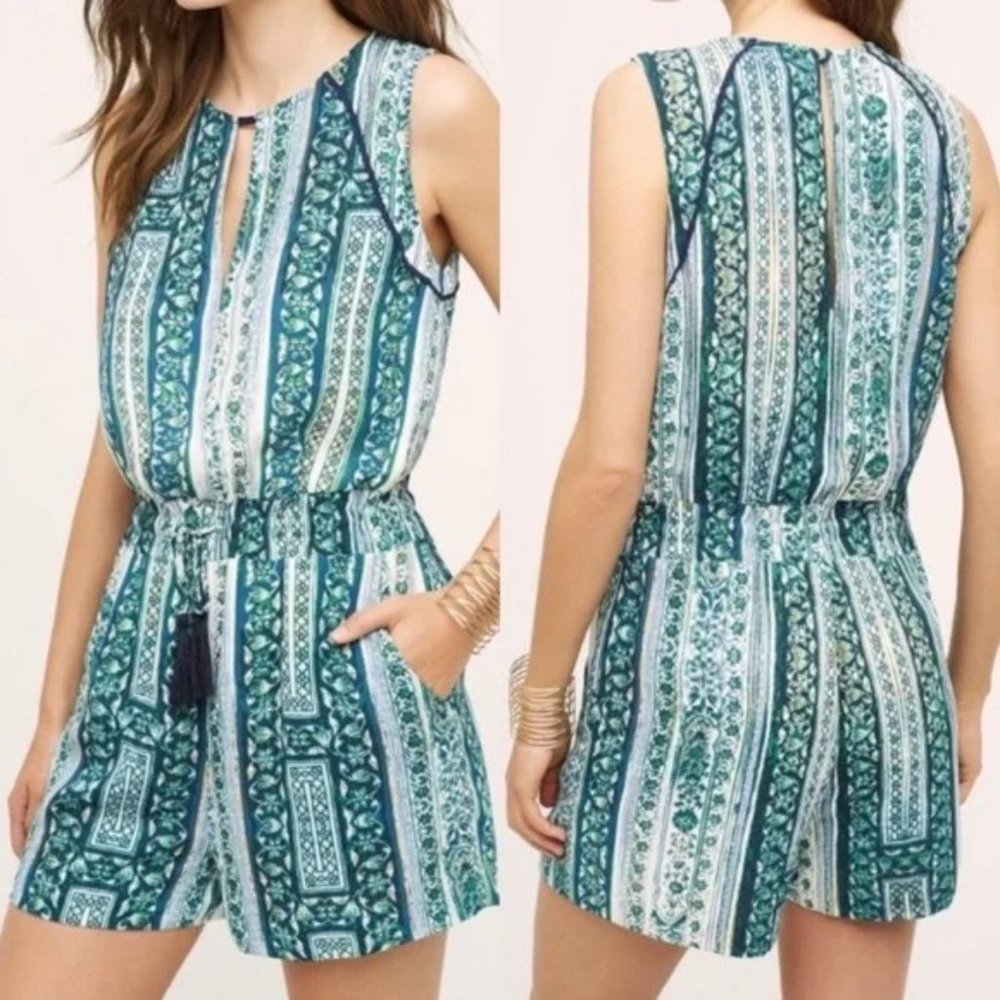 Anthropologie Elevenses Rowan Tassel Waist Romper XS